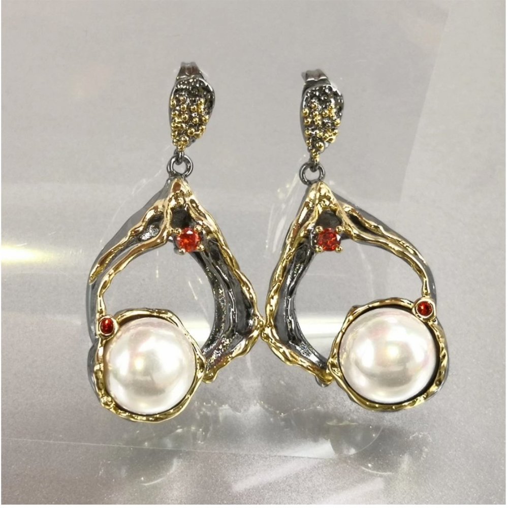 New Italian Jewelry Gold Plated Pearl Earrings - Picture 6 of 13
